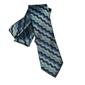 missoni italy blue green zig zag stripe 100% silk tie